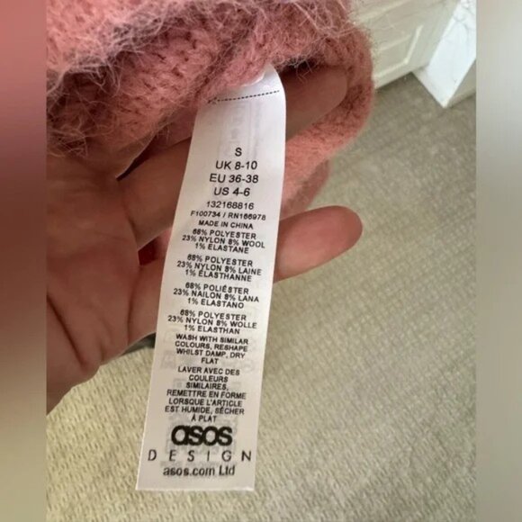 ASOS Design Soft Pink Sweater V-Neck, Chunky Relaxed Fit, Small, US 4-6, New - Picture 8 of 8